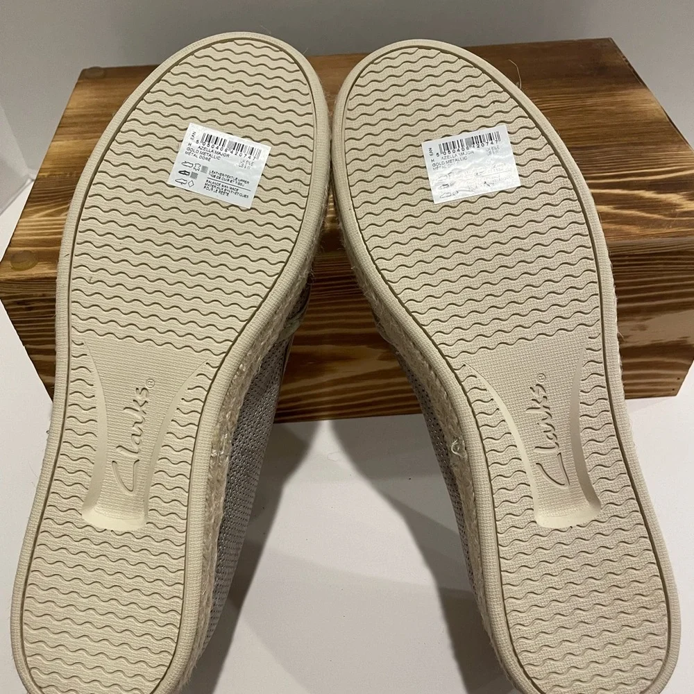 🆕🌸CLARKS AZELLA THEONI SHOES ESPADRILLES PEWTER 9W GENUINE LEATHER NEW - Picture 6 of 6